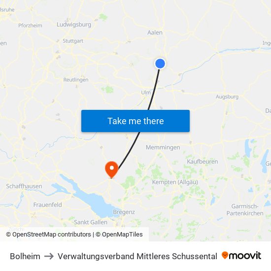 Bolheim to Verwaltungsverband Mittleres Schussental map