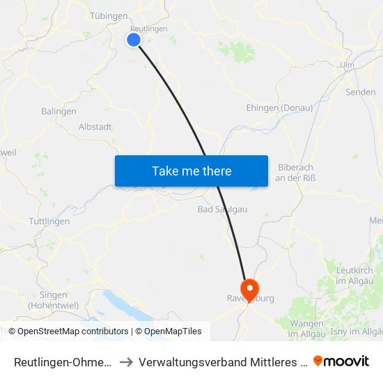 Reutlingen-Ohmenhausen to Verwaltungsverband Mittleres Schussental map