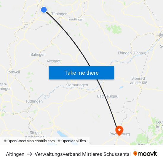 Altingen to Verwaltungsverband Mittleres Schussental map