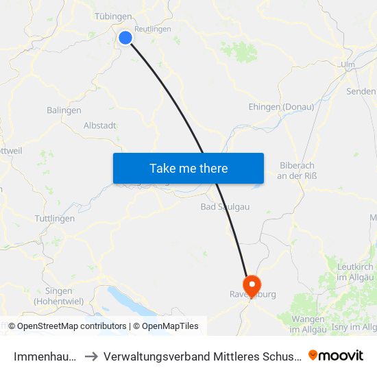 Immenhausen to Verwaltungsverband Mittleres Schussental map