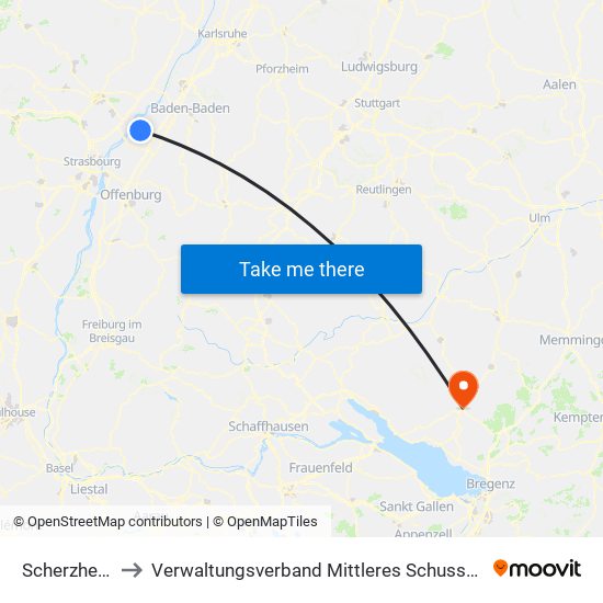 Scherzheim to Verwaltungsverband Mittleres Schussental map
