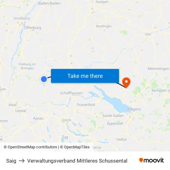 Saig to Verwaltungsverband Mittleres Schussental map