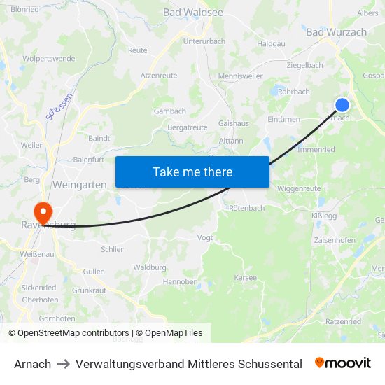 Arnach to Verwaltungsverband Mittleres Schussental map