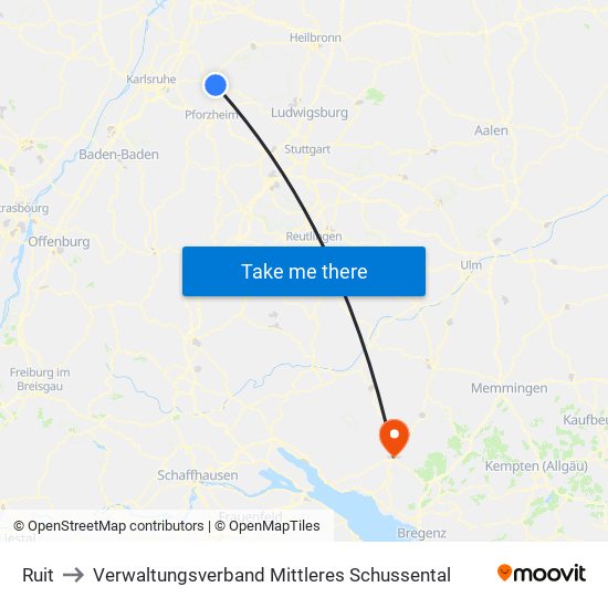 Ruit to Verwaltungsverband Mittleres Schussental map