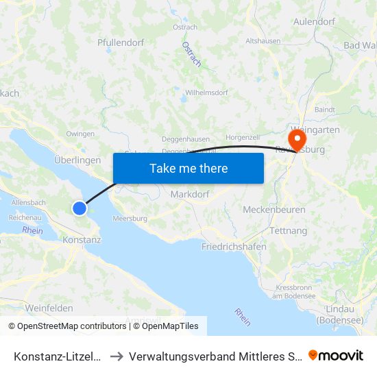 Konstanz-Litzelstetten to Verwaltungsverband Mittleres Schussental map