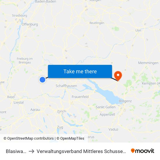 Blasiwald to Verwaltungsverband Mittleres Schussental map