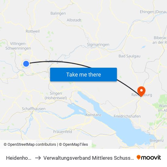 Heidenhofen to Verwaltungsverband Mittleres Schussental map