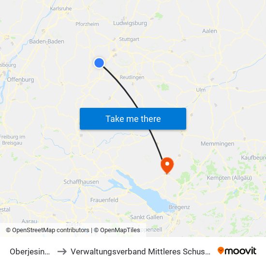 Oberjesingen to Verwaltungsverband Mittleres Schussental map