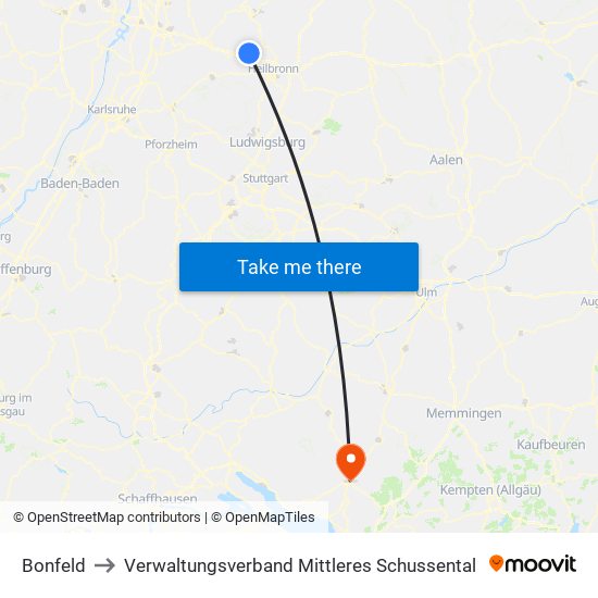 Bonfeld to Verwaltungsverband Mittleres Schussental map