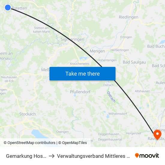 Gemarkung Hossingen to Verwaltungsverband Mittleres Schussental map