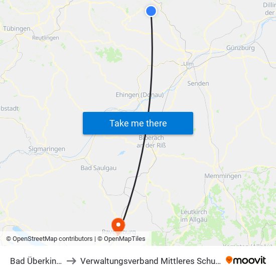 Bad Überkingen to Verwaltungsverband Mittleres Schussental map