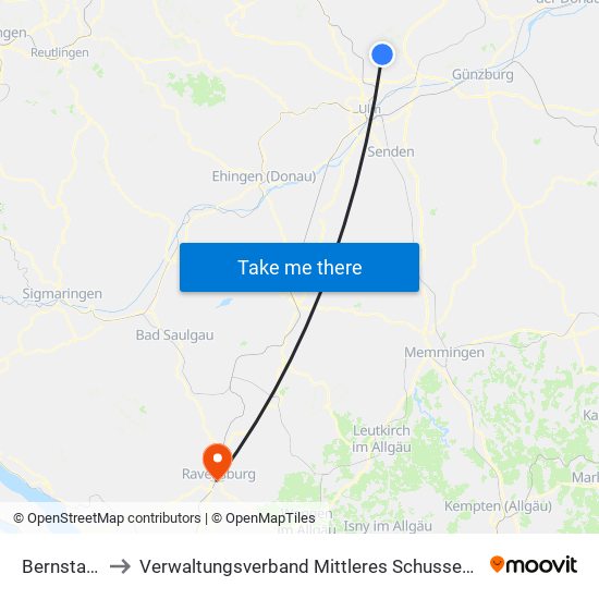 Bernstadt to Verwaltungsverband Mittleres Schussental map