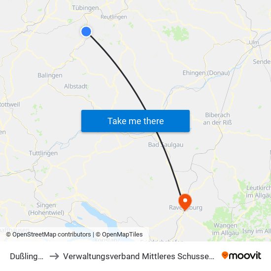 Dußlingen to Verwaltungsverband Mittleres Schussental map