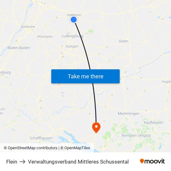 Flein to Verwaltungsverband Mittleres Schussental map