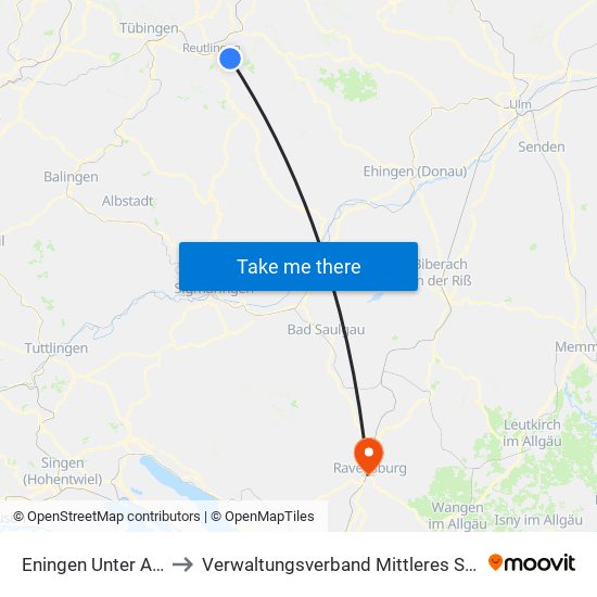 Eningen Unter Achalm to Verwaltungsverband Mittleres Schussental map