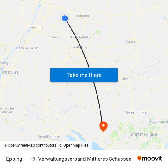 Eppingen to Verwaltungsverband Mittleres Schussental map