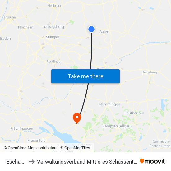 Eschach to Verwaltungsverband Mittleres Schussental map