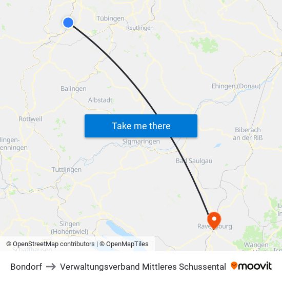 Bondorf to Verwaltungsverband Mittleres Schussental map