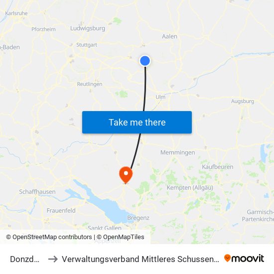 Donzdorf to Verwaltungsverband Mittleres Schussental map