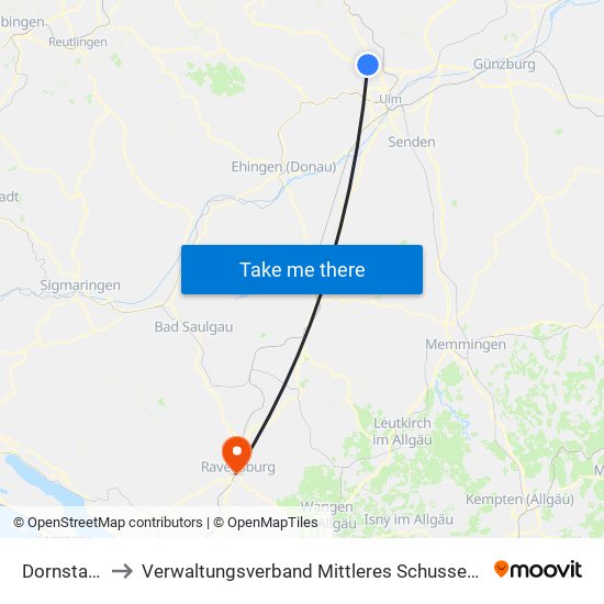 Dornstadt to Verwaltungsverband Mittleres Schussental map