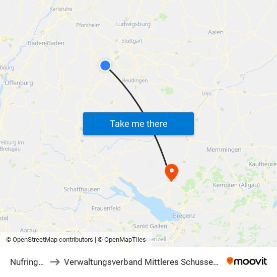 Nufringen to Verwaltungsverband Mittleres Schussental map