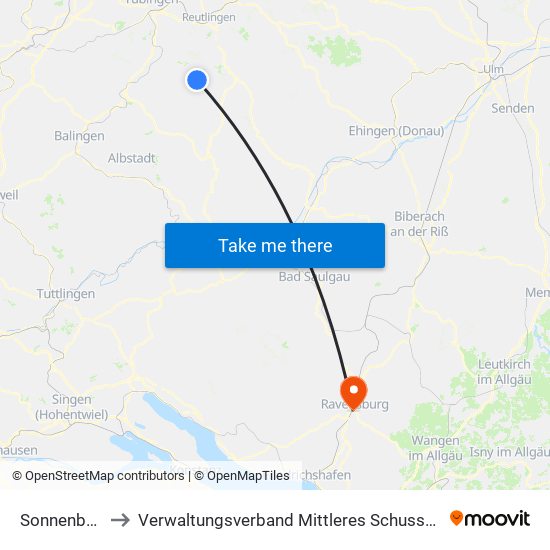 Sonnenbühl to Verwaltungsverband Mittleres Schussental map