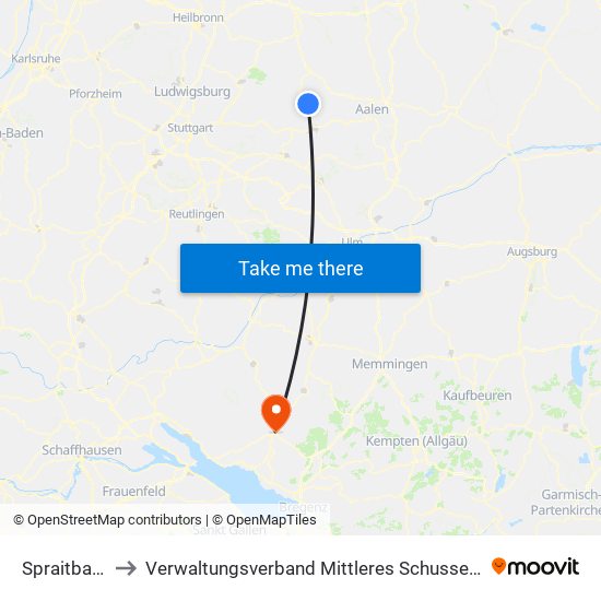 Spraitbach to Verwaltungsverband Mittleres Schussental map