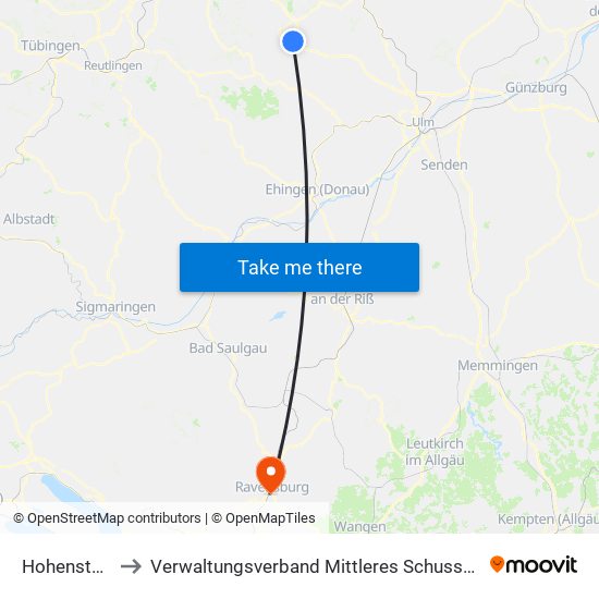 Hohenstadt to Verwaltungsverband Mittleres Schussental map