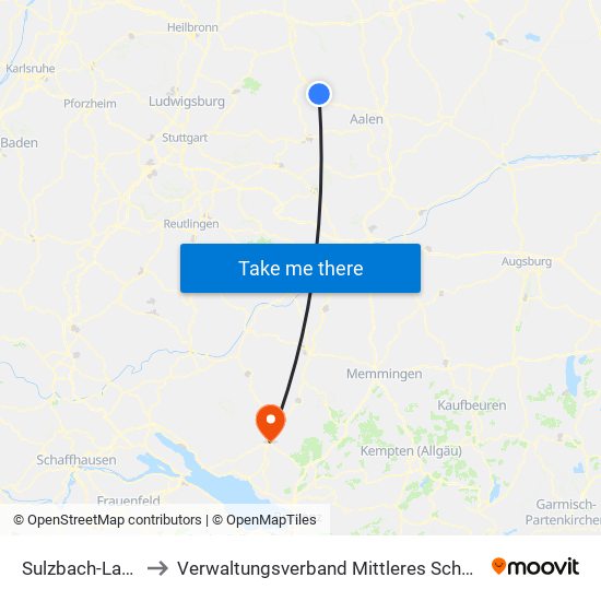 Sulzbach-Laufen to Verwaltungsverband Mittleres Schussental map