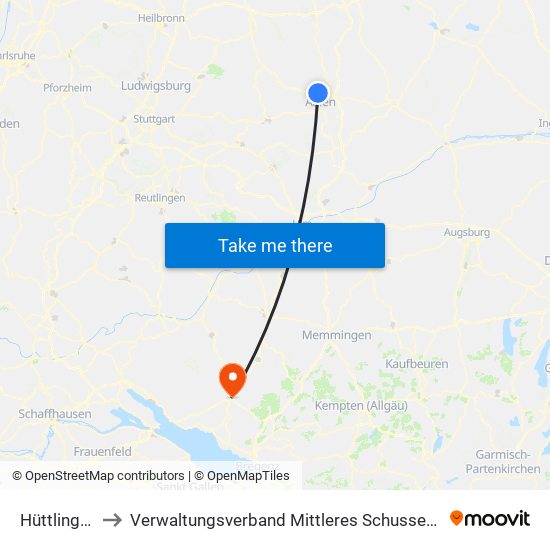 Hüttlingen to Verwaltungsverband Mittleres Schussental map
