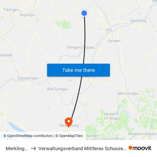 Merklingen to Verwaltungsverband Mittleres Schussental map