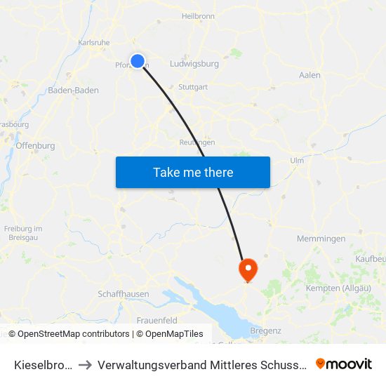 Kieselbronn to Verwaltungsverband Mittleres Schussental map