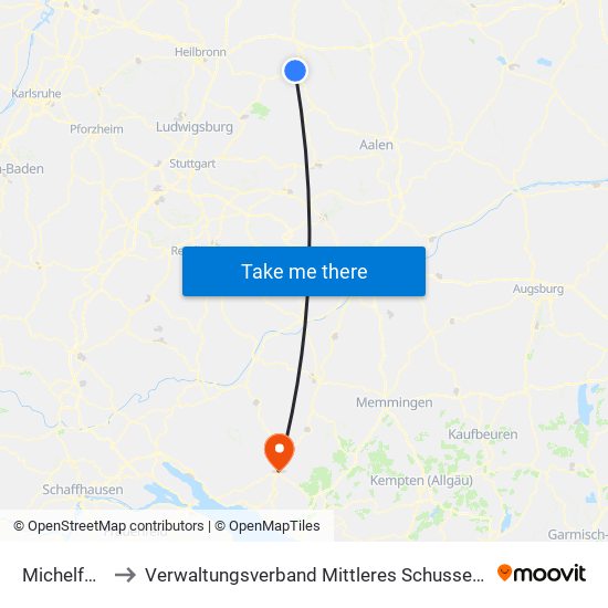 Michelfeld to Verwaltungsverband Mittleres Schussental map