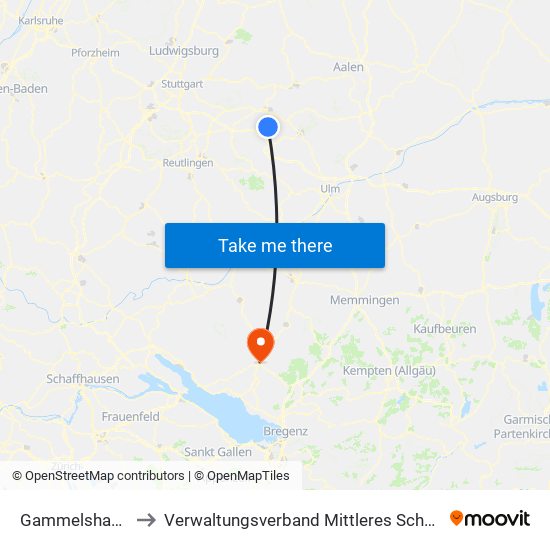 Gammelshausen to Verwaltungsverband Mittleres Schussental map