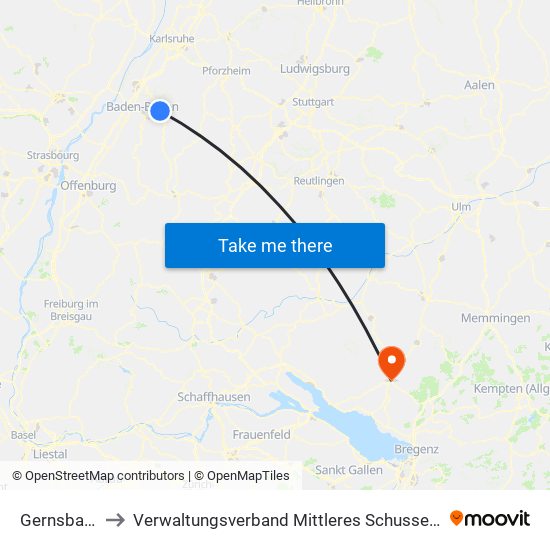 Gernsbach to Verwaltungsverband Mittleres Schussental map