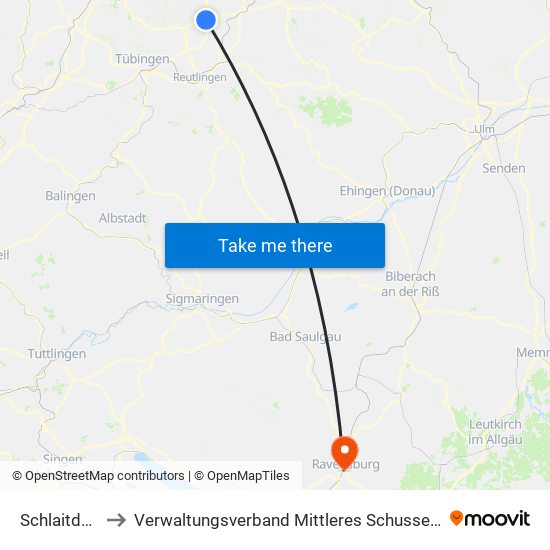 Schlaitdorf to Verwaltungsverband Mittleres Schussental map