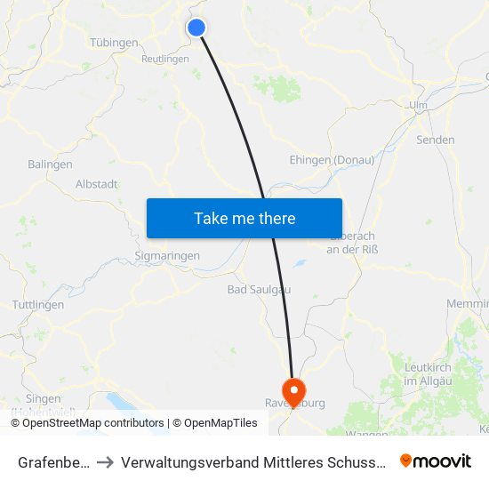 Grafenberg to Verwaltungsverband Mittleres Schussental map