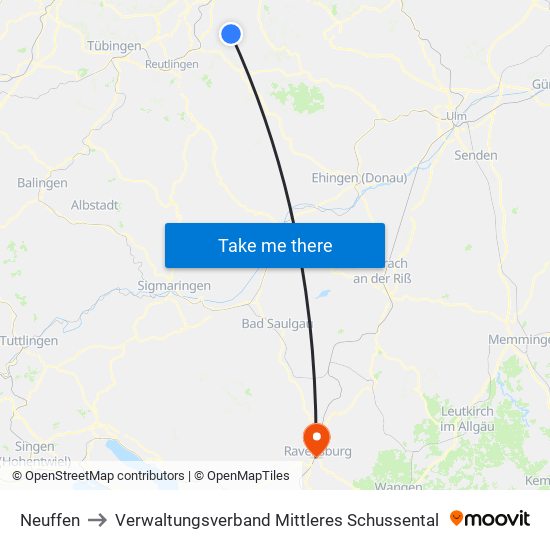 Neuffen to Verwaltungsverband Mittleres Schussental map
