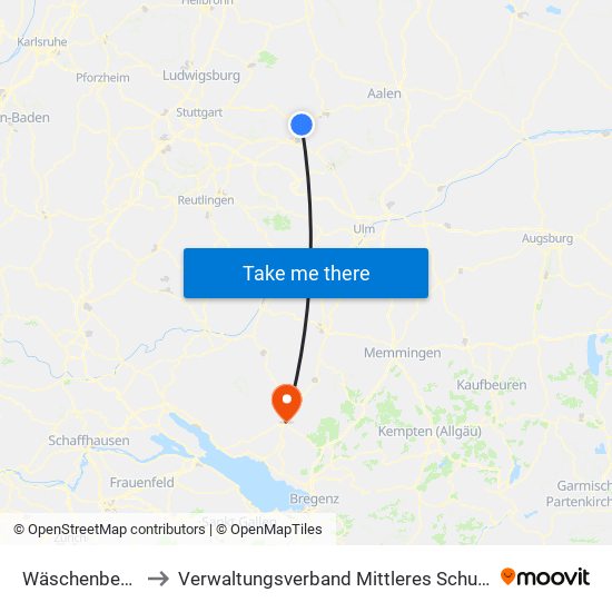 Wäschenbeuren to Verwaltungsverband Mittleres Schussental map