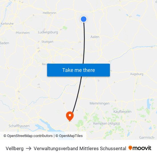 Vellberg to Verwaltungsverband Mittleres Schussental map