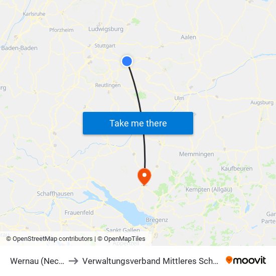 Wernau (Neckar) to Verwaltungsverband Mittleres Schussental map