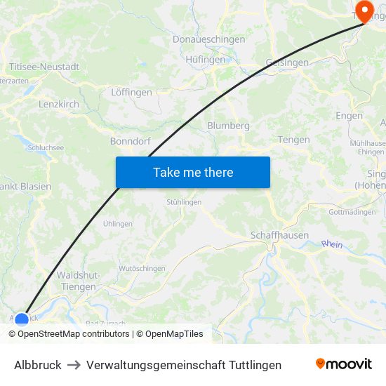 Albbruck to Verwaltungsgemeinschaft Tuttlingen map