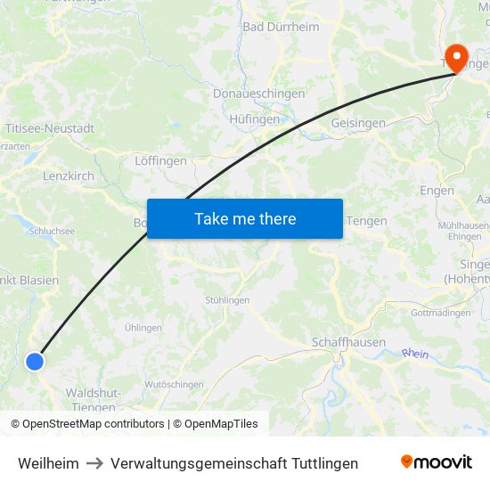 Weilheim to Verwaltungsgemeinschaft Tuttlingen map