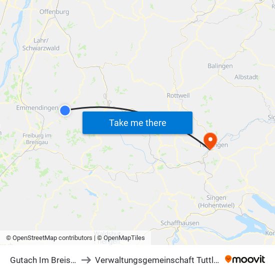 Gutach Im Breisgau to Verwaltungsgemeinschaft Tuttlingen map