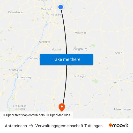 Abtsteinach to Verwaltungsgemeinschaft Tuttlingen map