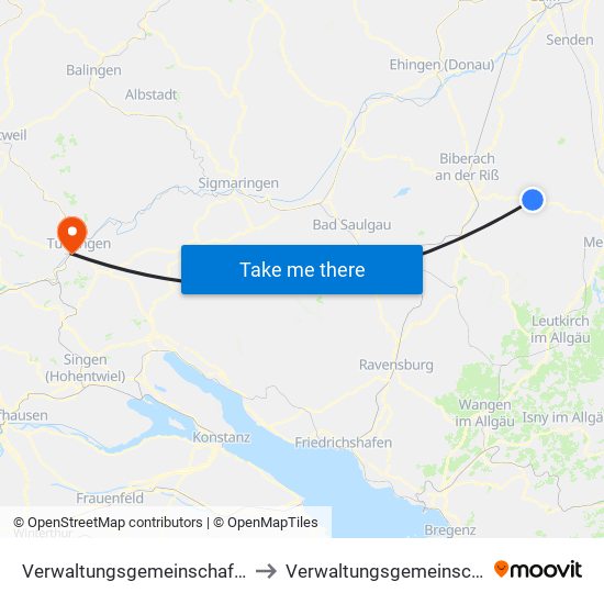 Verwaltungsgemeinschaft Ochsenhausen to Verwaltungsgemeinschaft Tuttlingen map