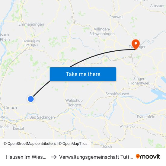 Hausen Im Wiesental to Verwaltungsgemeinschaft Tuttlingen map