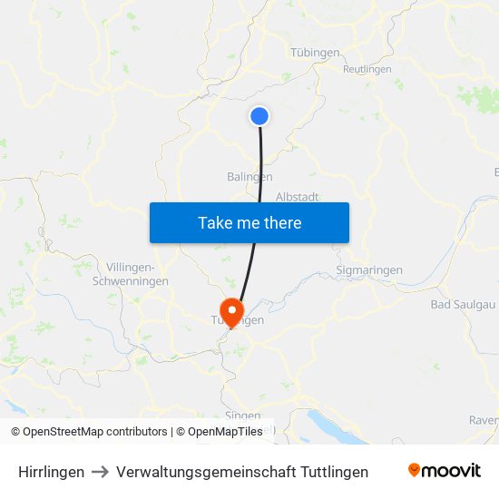 Hirrlingen to Verwaltungsgemeinschaft Tuttlingen map