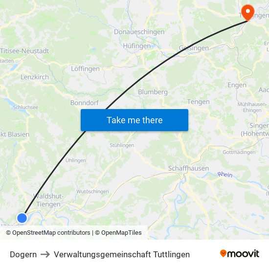 Dogern to Verwaltungsgemeinschaft Tuttlingen map