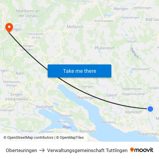 Oberteuringen to Verwaltungsgemeinschaft Tuttlingen map